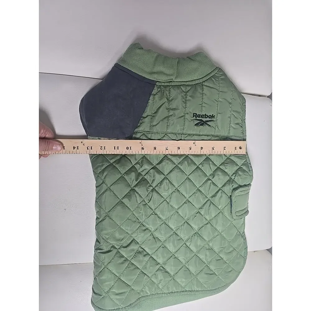 Reebok Dog Jacket Coat Fleece Quilted Olive Green Medium Pet Vest Logo